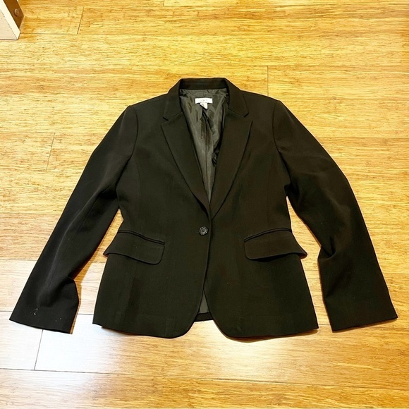 Ann Taylor Loft Plain Black lined one button blazer jacket w/ pockets Size 10 - Picture 3 of 12